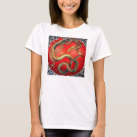 T-shirt japonais de dragon d'or de Hokusai