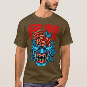 T-shirt Japonais Demon Samurai Oni Face Mask Glitch 