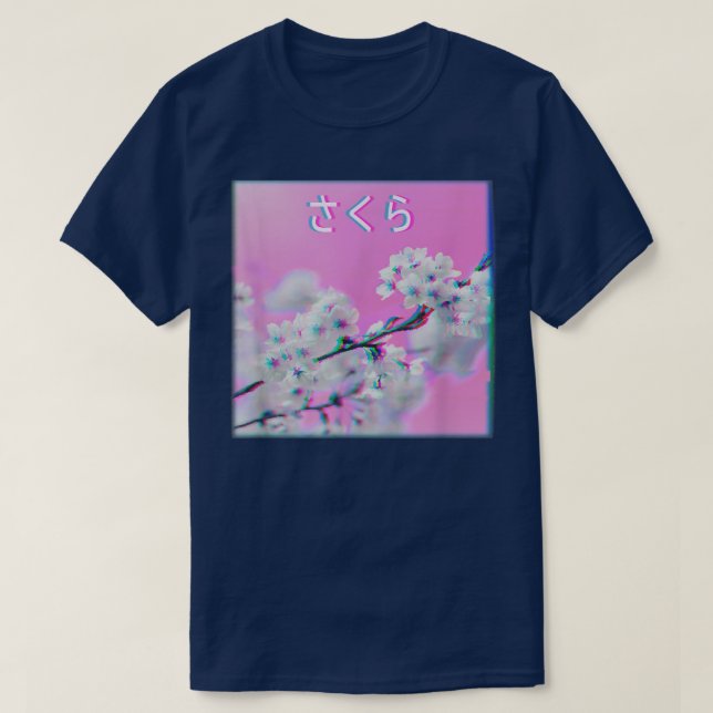 T-shirt Japonais esthétique Vaporwave glitch Sakura  (Design devant)