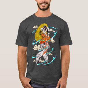 T-shirt Japonais Geisha et Koi poisson Japon Amateurs Kawa