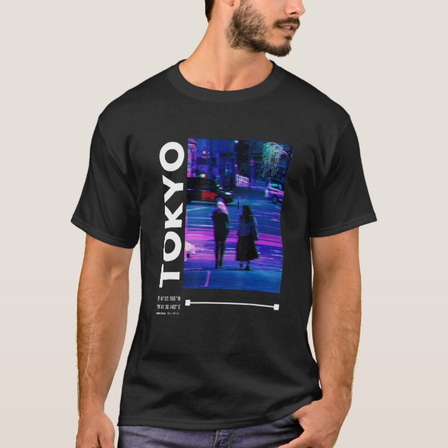 T-shirt Japonais Glitch Cyberpunk Tokyo Streetwear Aesthet (Devant)
