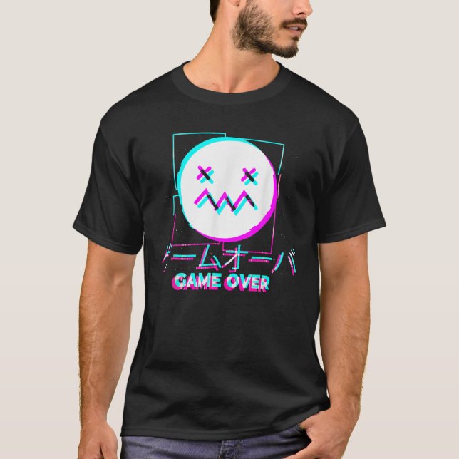 T-shirt Japonais Glitch Sad Anime Girl Jeu de garçon sur A (Devant)