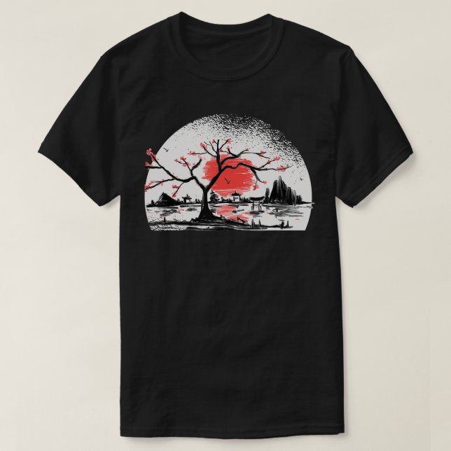 T-shirt japonais jardin torii japonais samouraï japonais (Design devant)