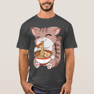 T-shirt Japonais Kawaii Anime Cat Ramen