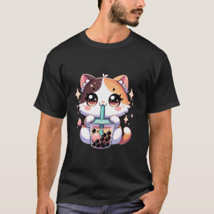 T-shirt Japonais Kawaii Anime Chat Kitty Boba Buble Tea Ne