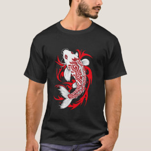 T-shirt Japonais Koi Carp Tribal Tatouage Art Blanc Rouge