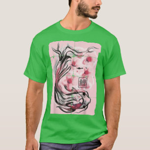 T-shirt Japonais Koi Poisson Sakura Cerry Blossom Graphiqu