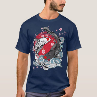 T-shirt Japonais Koi Poisson tatouage Zen Cercle rouge Vin