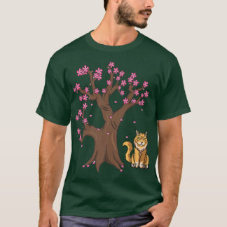 T-shirt Japonais Maine Cat Cat Maman Cherry Blossom