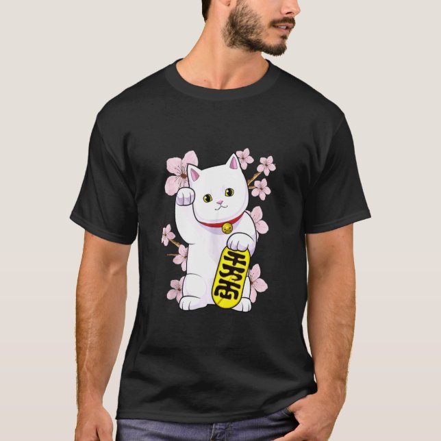 T-shirt Japonais Maneki Neko Lucky Chat Bonne Chance Feng  (Devant)