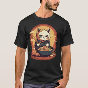 T-shirt Japonais Neko Kitty Chat manger Ramen