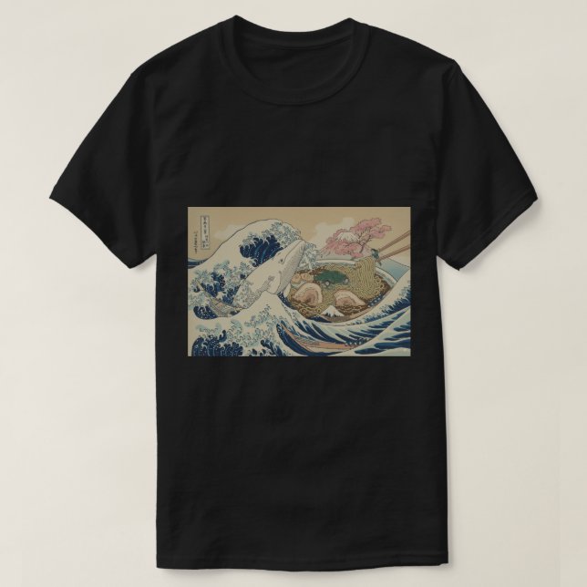 T-shirt Japonais Ramen Wave avec baleine esthétique (Design devant)