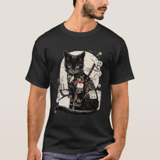 T-shirt Japonais rétro Samurai Ninja Cat Kawaii Tattoo Gra