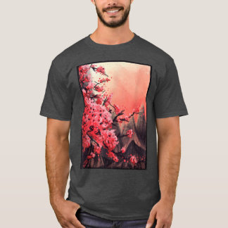 T-shirt Japonais Sakura Cherry Blossom Woodblock Art Impri