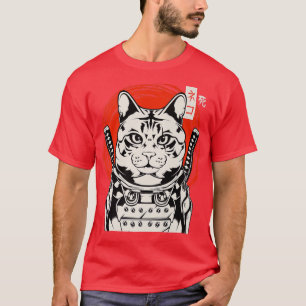 T-shirt Japonais Samurai Bushido Ninja Chat Kitten Katana 