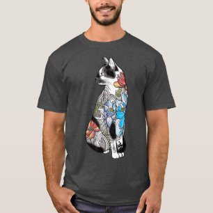 T-shirt Japonais Samurai Chat Katana Ninja Yakuza Tattoo (