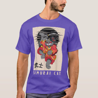 T-shirt Japonais Samurai Chat, Vintage Chat, style japonai