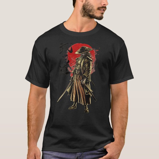 T-shirt Japonais Samurai Guerrier Bushido Swordsman Retro  (Devant)