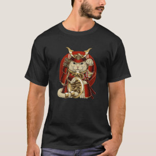 T-shirt Japonais Samurai Maneki Neko Chat Bushido esthéti
