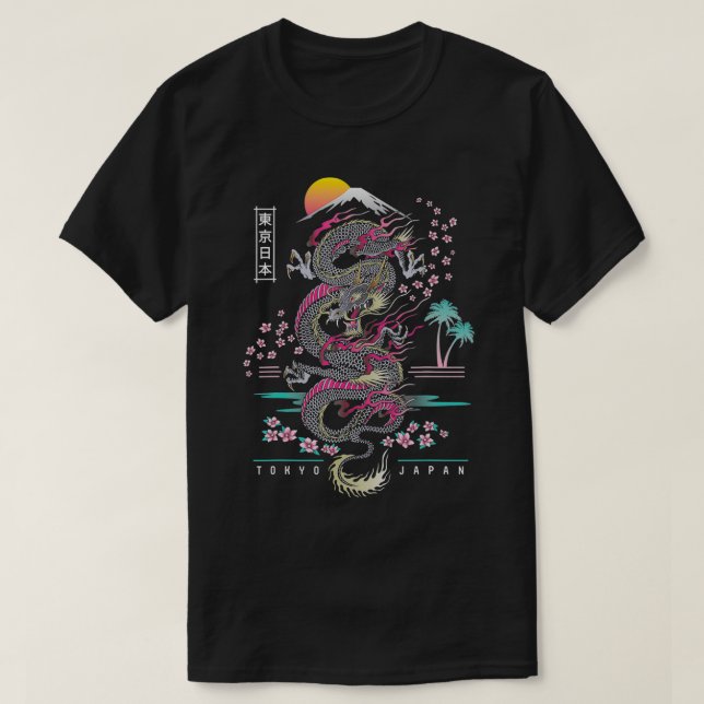 T-shirt Japonais Tokyo Dragon Asiatique inspiré Neon retro (Design devant)