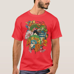 T-shirt Japonaise Geisha Girl et Dragon Cherry Blossom