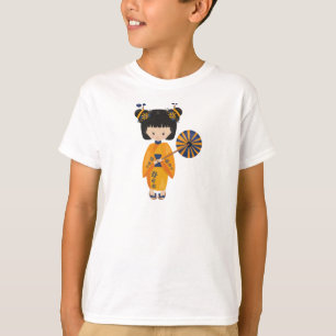 T-shirt Japonaise, Japon, Mignonne fille, Kimono orange