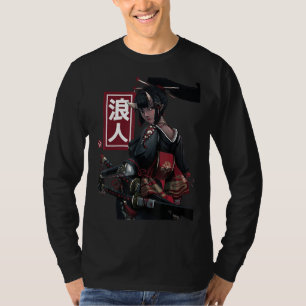 T-shirt Japonaise Samurai Girl Et Vintage Sakura Cherry Bl