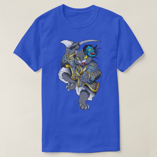 T-shirt Japonaise Samurai Ninja Chat Kawaii Tatouage Homme (Design devant)