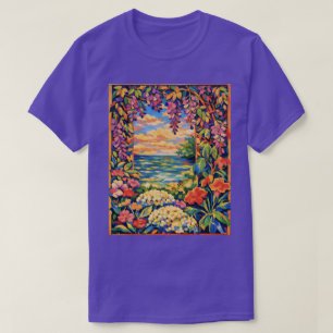 T-shirt Jardin de coucher de soleil océanique floral vibra