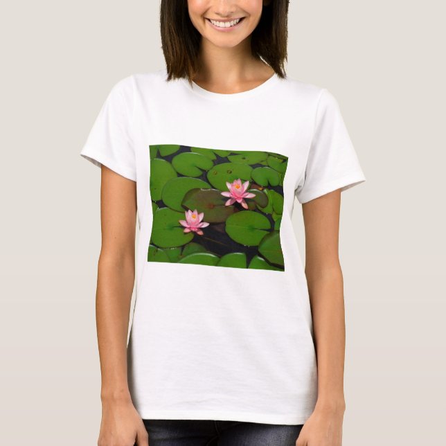 T-shirt Jardin de fleurs de laine d'eau de lotus rose, (Devant)