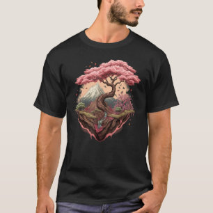 T-shirt Jardin de Sakura japonais Geisha Mont Fuji Cerisie