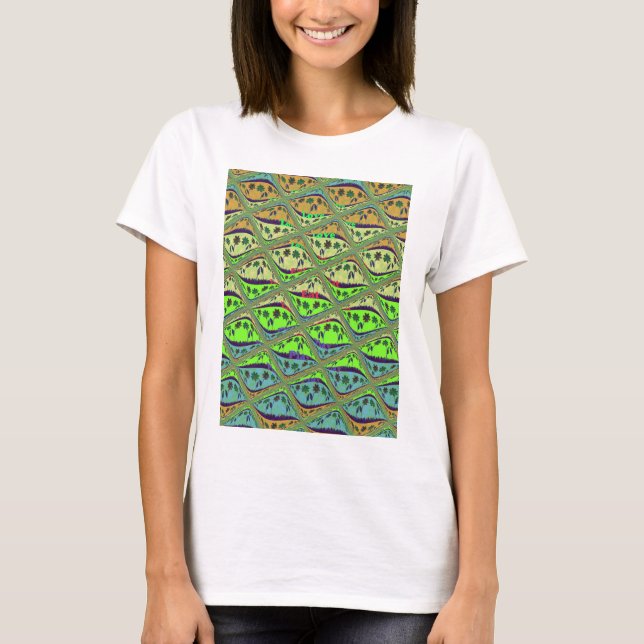 T-shirt Jardin Éclectique Enchantant À damiers Beauté Flor (Devant)