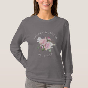 T-shirt Jardin rose élégant monogramme floral mariage