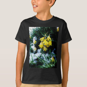 T-shirt Jaune Daffodils fleurs dans la neige