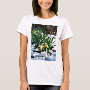 T-shirt Jaune Daffodils fleurs dans la neige