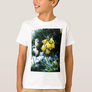 T-shirt Jaune Daffodils fleurs dans la neige