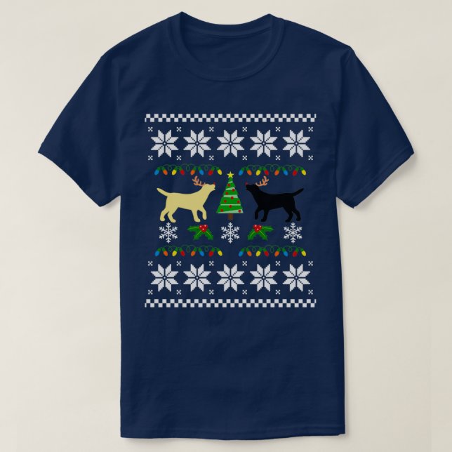 T-shirt Jaune et noir Labrador Vilain Motif de Noël  (Design devant)