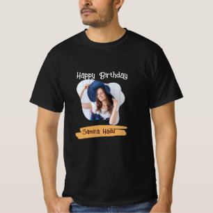 T-shirt Jaune et Noir Simple Joyeux Photo Anniversaire