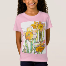 Jaune jonquille aquarelle Filles T Chemise rose