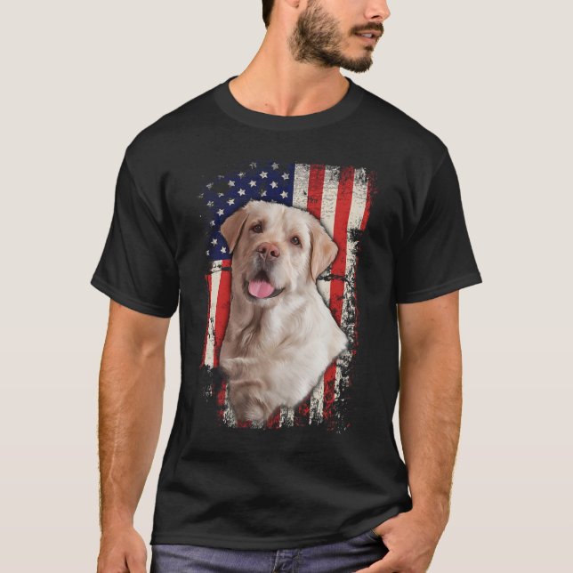 T-shirt Jaune Labrador Labs Patriotique American Flag Chie (Devant)