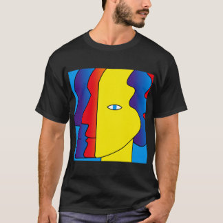 T-shirt Jaune Rouge Bleu Joyeux Abstrait Visage Expression