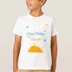 T-shirt Jaune soleil bleu étoiles heureux anniversaire ajo