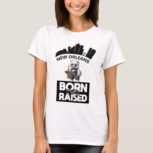 T-shirt Jazz Bichon Frise Nouvelle-Orléans Né Et Élevé (Devant)
