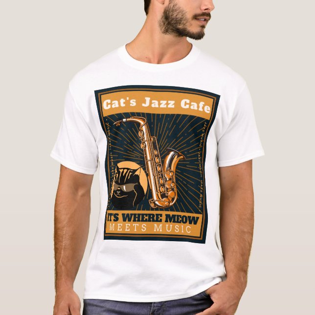 T-shirt Jazz Cat Café - saxophone de chat exécutant saxoph (Devant)