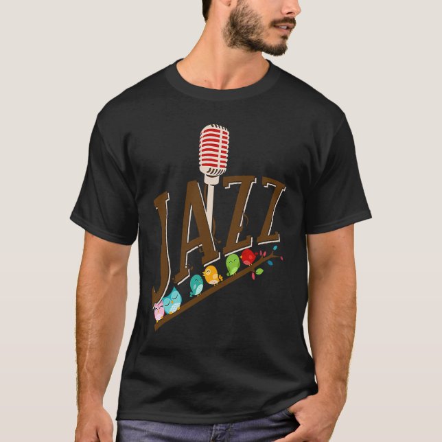 T-shirt jazz music instrument microphone birds singing (Devant)