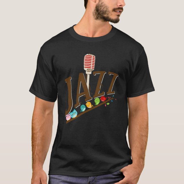 T-shirt jazz music instrument microphone birds singing (Devant)