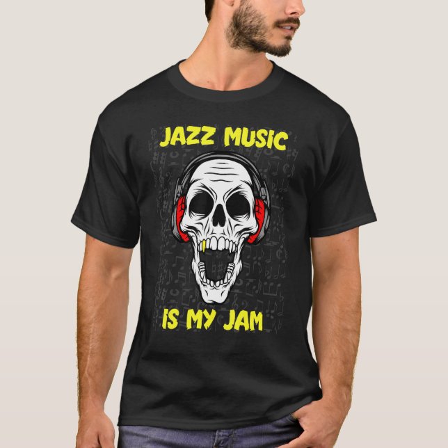 T-shirt Jazz Music Is My Jam - Crâne Et Casques (Devant)
