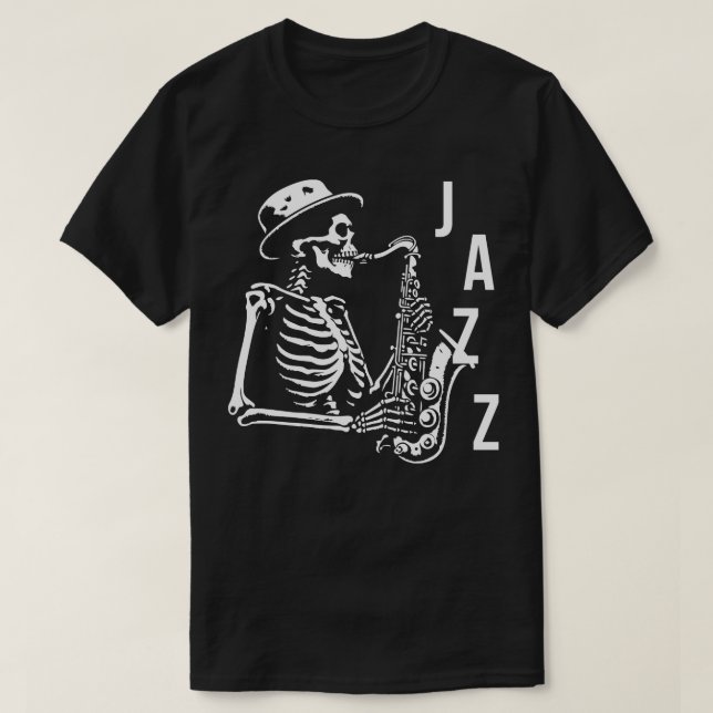 T-shirt Jazz Skeleton joue du saxophone (Design devant)
