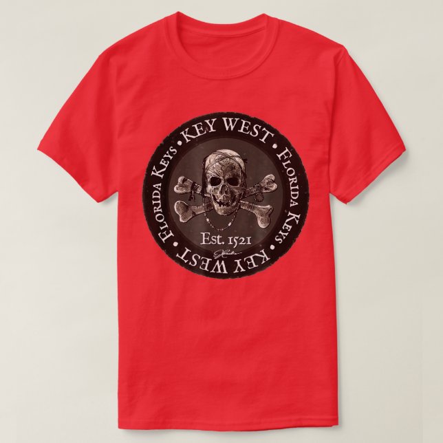 T-shirt JCombs Key West, FL, Pirate Skull & Crossbones (Design devant)