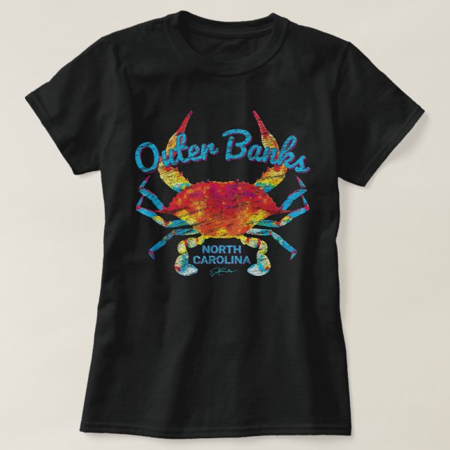 T-shirt JCombs Outer Banks, NC, Crabe Bleu (Distressed) (Design devant)